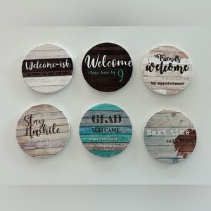 Cheeky Charm Coasters - Set of 6, Cork-Backed Stone, NWT